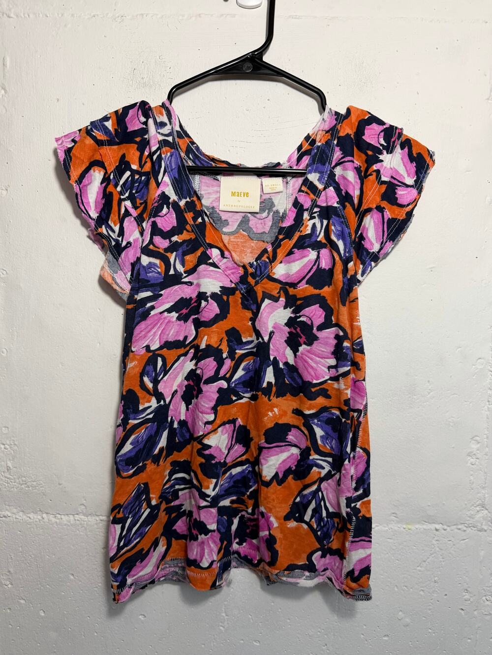 Maeve Anthropologie Ruffle Sleeve Floral Top V Neck Size XXS